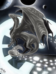  2014 3:4 absurd_res digital_media_(artwork) dragon feral grey_body grey_scales hi_res horn membrane_(anatomy) membranous_wings mythological_creature mythological_scalie mythology scales scalie shadownight456 sky solo star starry_sky tail wings 