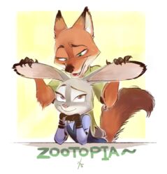  anthro canid canine clothed clothing countershading disney duo english_text female flat_chested fox fur ganym0 green_eyes grey_body grey_fur happy judy_hopps lagomorph larger_anthro larger_male leporid long_ears looking_down male mammal nick_wilde orange_body orange_fur police police_uniform predator/prey purple_eyes rabbit red_fox size_difference smaller_anthro smaller_female smile text tight_clothing true_fox uniform zootopia 