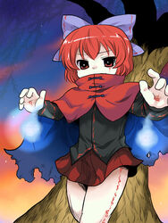  cape capelet commentary_request female ghost hair_ribbon hakurei_reimu kirisame_marisa red_eyes red_hair ribbon sekibanki solo toto_(hitori_othello) touhou twilight when_you_see_it willow yukkuri_shiteitte_ne 