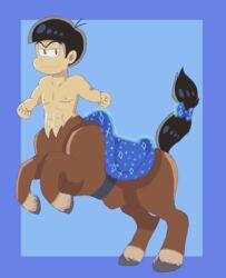  absurd_res animal_genitalia blue_background centaur equid equid_taur equine european_mythology fully_sheathed genitals greek_mythology hi_res hooves humanoid_taur itoruna karamatsu_matsuno male mammal mammal_taur mr._osomatsu mythology sheath simple_background solo split_form taur 