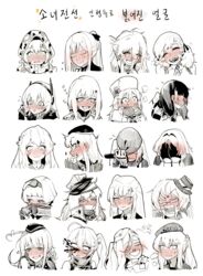  6+girls :d a-91_(girls&#039;_frontline) absurdres ahoge ak-12_(girls&#039;_frontline) an-94_(girls&#039;_frontline) anger_vein annotated beret blood blush closed_eyes closed_mouth commentary dsr-50_(girls&#039;_frontline) expressions fingerless_gloves flying_sweatdrops full-face_blush g11_(girls&#039;_frontline) girls&#039;_frontline gloves goggles goggles_on_head hat heart highres hk416_(girls&#039;_frontline) korean_commentary korean_text ks-23_(girls&#039;_frontline) long_hair m4_sopmod_ii_(girls&#039;_frontline) m590_(girls&#039;_frontline) mdr_(girls&#039;_frontline) monochrome multiple_girls multiple_views nagant_revolver_(girls&#039;_frontline) nose_bubble nosebleed one_side_up open_mouth pinkboy pkp_(girls&#039;_frontline) rectangular_mouth ribeyrolles_(girls&#039;_frontline) ro635_(girls&#039;_frontline) saiga-12_(girls&#039;_frontline) smile spas-12_(girls&#039;_frontline) thompson_(girls&#039;_frontline) translation_request triangle_mouth very_long_hair wa2000_(girls&#039;_frontline) wavy_mouth xm8_(girls&#039;_frontline) zas_m21_(girls&#039;_frontline) 