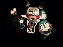  animatronic canid canine five_nights_at_freddy&#039;s five_nights_at_freddy&#039;s_2 fox foxy_(fnaf) glowing glowing_eyes group hi_res io8044 lagomorph leporid machine mammal mangle_(fnaf) rabbit robot scottgames toy_bonnie_(fnaf) 