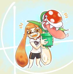  :d bad_id bad_twitter_id bike_shorts blunt_bangs fangs female highres holding inkling inkling_girl inkling_player_character mario_(series) open_mouth orange_eyes orange_hair piranha_plant plant pointy_ears saliva sharp_teeth shirt sidelocks smile splatoon_(series) super_smash_bros. t-shirt teeth tentacle_hair thick_eyebrows tongue tongue_out v-shaped_eyebrows white_shirt yellow_kirby 