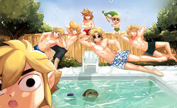  abs bangs blonde_hair ezlo hat link male_swimwear multiple_boys muscle open_mouth pectorals pool self_shot selfie sunglasses swimsuit swimwear the_legend_of_zelda the_legend_of_zelda:_breath_of_the_wild the_legend_of_zelda:_four_swords the_legend_of_zelda:_link&#039;s_awakening the_legend_of_zelda:_ocarina_of_time the_legend_of_zelda:_oracle_of_ages the_legend_of_zelda:_oracle_of_seasons the_legend_of_zelda:_skyward_sword the_legend_of_zelda:_the_minish_cap the_legend_of_zelda:_the_wind_waker the_legend_of_zelda:_twilight_princess 