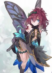  breasts butterfly_wings facial_mark fairy fairy_wings female fire_emblem fire_emblem_heroes gradient_clothes gradient_flower hair_vines highres hukashin insect_wings medium_breasts plant solo thorns triandra_(fire_emblem) vines wings 