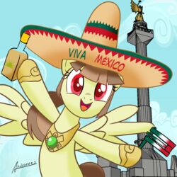  1:1 alcohol angel_de_la_independencia archooves beverage clothing equid equine fan_character female happy hasbro hat headgear headwear hi_res horse mammal mexico mexico_city my_little_pony open_mouth pony solo sombrero tailcoatl tequila 