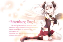  angel_wings bad_id bad_pixiv_id cross drill_hair female german_text grey_hair highres idolmaster idolmaster_cinderella_girls kanzaki_ranko long_hair neko_sensha open_mouth ranguage red_eyes rosenburg_engel_(idolmaster) solo twin_drills twintails wings 