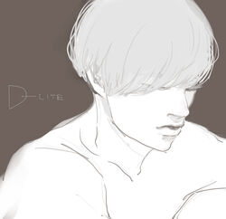  1boy bigbang character_name closed_eyes daesung hair_over_one_eye k-pop male male_focus monochrome solo topless 