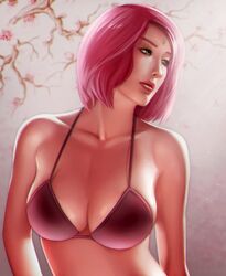  audia_pahlevi bad_deviantart_id bad_id bra breasts cleavage facial_mark female forehead_mark green_eyes highres large_breasts looking_to_the_side naruto naruto_(series) pink_hair sakura_haruno short_hair solo underwear 