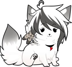  andogg canid canine chibi collar female feral fur hair looking_at_viewer mammal sitting smile solo 