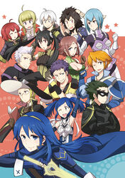  6+boys 6+girls ahoge animal_ears armor bad_id bad_pixiv_id black_hair blonde_hair blue_eyes blue_hair brady_(fire_emblem) braid breasts brown_eyes cleavage commentary_request cynthia_(fire_emblem) falchion_(fire_emblem) fire_emblem fire_emblem_awakening gerome_(fire_emblem) glasses grey_eyes hat inigo_(fire_emblem) kjelle_(fire_emblem) large_breasts laurent_(fire_emblem) lucina_(fire_emblem) medium_breasts morgan_(female)_(fire_emblem) morgan_(fire_emblem) morgan_(male)_(fire_emblem) multiple_boys multiple_girls nah_(fire_emblem) noire_(fire_emblem) one_eye_closed open_mouth orange_hair owain_(fire_emblem) pointy_ears purple_hair rabbit_ears red_eyes red_hair severa_(fire_emblem) shougayaki_(kabayaki_3) smile sword twin_braids twintails weapon white_hair yarne_(fire_emblem) 