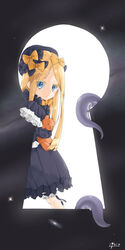  :&lt; abigail_williams_(fate) black_bow black_dress black_hat blonde_hair bloomers blue_eyes blush bow bug butterfly closed_mouth commentary_request dress fate/grand_order fate_(series) female forehead hairbow hat highres hugging_object keyhole long_hair long_sleeves looking_at_viewer neo_libra orange_bow parted_bangs polka_dot polka_dot_bow signature sleeves_past_fingers sleeves_past_wrists solo stuffed_animal stuffed_toy suction_cups teddy_bear tentacle underwear very_long_hair white_bloomers 