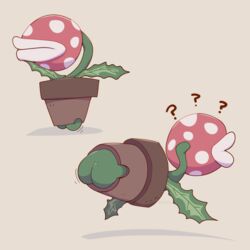  ? artist_name ass boke-chan brown_background closed_mouth commentary flower_pot from_behind leaf mario_(series) motion_lines multiple_views no_humans piranha_plant plant polka_dot potted_plant simple_background super_smash_bros. symbol-only_commentary twitter_username watermark 