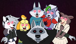  2023 5_fingers animal_crossing anthro arm_warmers arm_wraps armwear beastars black_nose black_sclera blue_body blue_fur breasts brown_body brown_fur canid canid_demon canine canis claws cloak clothed clothing crop_top crossover death_(puss_in_boots) demon domestic_dog dreamworks emperorstarscream female finger_claws fingerless_gloves fingers five_nights_at_freddy&#039;s five_nights_at_freddy&#039;s:_security_breach fur gloves green_highlights grey_body grey_fur group hair hair_over_eye handwear heart_eyes heart_symbol hellhound helluva_boss highlights_(coloring) holding_arm homage humanoid_hands illumination_entertainment isabelle_(animal_crossing) juno_(beastars) loona_(helluva_boss) male male/female mammal multicolored_body multicolored_fur mythological_canine mythological_creature mythology navel nintendo one_eye_obstructed open_mouth open_smile pattern_arm_warmers pattern_armwear pattern_clothing porsha_crystal puss_in_boots_(dreamworks) red_eyes rosario_+_vampire roxanne_wolf scottgames shih_tzu shirt shoulder_pads silver_hair sing_(movie) smile steel_wool_studios striped_arm_warmers striped_armwear striped_clothing stripes t-shirt tongue topwear toy_dog two_tone_body two_tone_fur white_body white_fur wolf wraps yellow_body yellow_fur 