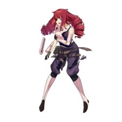  animal_ears artificial_eye boots cat_ears cosplay crossover damaged defeat drill_hair female full_body funengliang_jieheti girls&#039;_frontline mechanical_eye official_alternate_costume official_art red_eyes red_hair solo stella_hoshii torn_clothes transparent_background uniform va-11_hall-a 