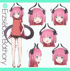  :d ^_^ absurdres asymmetrical_horns blue_eyes closed_eyes commentary_request corset curled_horns dragon_girl dragon_horns dragon_tail dress dress_flower elizabeth_bathory_(fate) elizabeth_bathory_(fate/extra_ccc) expressions fate/extra fate/extra_ccc fate/grand_order fate_(series) female flying_sweatdrops highres horns idol long_hair multiple_views open_mouth pink_hair plaid plaid_skirt pointy_ears skirt smile striped_clothes striped_dress striped_headwear tail uneven_horns vertical-striped_clothes vertical-striped_dress vertical-striped_headwear yomogi_uehara 