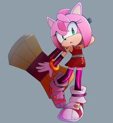  accessory amy_rose anthro baitong9194 better_version_at_source black_nose clothing eulipotyphlan female footwear gloves green_eyes hair hammer handwear headband hedgehog legwear mammal open_mouth piko_piko_hammer pink_hair sega short_hair signature simple_background solo sonic_boom sonic_the_hedgehog_(series) tools 