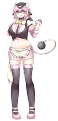  animal_ears bad_anatomy bad_id bad_pixiv_id bell black_thighhighs blue_eyes bottle collar cow_horns crop_top female full_body holding holding_bottle horns licking_lips looking_at_viewer midriff milk_bottle miltank navel neck_bell personification pink_footwear pink_hair pokemon pokemon_ears pokemon_tail shikkoku_neko shoes solo standing tail thighhighs tongue tongue_out white_background 