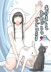  black_cat chito(flying_witch) chito_(flying_witch) feline flying_witch fuji hime_cut kowata_makoto sheep sheep_costume 