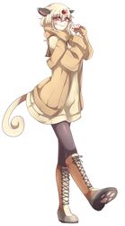  animal_ears bad_id bad_pixiv_id black_pantyhose blonde_hair boots brown_footwear cat_ears cat_tail cross-laced_footwear female forehead_jewel full_body gem headpiece knee_boots lace-up_boots looking_at_viewer nail_polish pantyhose paw_print paw_print_soles persian_(pokemon) personification pokemon red_eyes red_nails shikkoku_neko smile solo standing tail walking white_background 