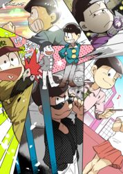  !? 6+boys baseball_uniform black_hair bowl_cut brothers buck_teeth chibita commentary_request dual_persona eighth_note esper_nyanko feline female glasses highres hood hoodie iyami lolicon male_focus matsuno_choromatsu matsuno_ichimatsu matsuno_jyushimatsu matsuno_karamatsu matsuno_osomatsu matsuno_todomatsu messy_hair monochrome multiple_boys musical_note osomatsu-kun osomatsu-san osomatsu_(series) out_of_frame paneled_background poster_(medium) ringorenji sextuplets siblings sportswear spot_color sunglasses teeth time_paradox 