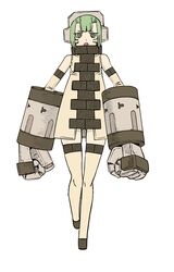  12_beast colored female female full_body golem golem_girl green_eyes green_hair inui_takemaru lolicon mechanical_arm monster_girl official_art okayado short_hair small_breasts solo theta_10038 white_skin 