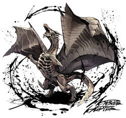  armor blue_eyes claws commentary_request dragon fuse_ryuuta kushala_daora monster_hunter_(series) monster_hunter_4 monster_hunter_portable_2nd_g no_humans photoshop_(medium) solo teeth wings 