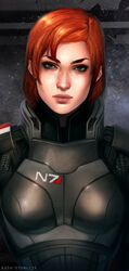  armor bad_deviantart_id bad_id breasts commander_shepard commander_shepard_(female) eyeshadow female freckles green_eyes kate_niemczyk lips makeup mass_effect_(series) mass_effect_3 n7_armor nose photoshop_(medium) power_armor red_hair short_hair small_breasts solo upper_body 