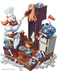  2016 ambiguous_gender animated animated_skeleton bone canid canine canis digital_media_(artwork) domestic_dog frisk_(undertale) group human large_group loop low_res male mammal papyrus_(undertale) pixel_(artwork) pixel_animation sans_(undertale) shigeruarsw short_playtime simple_background skeleton undead undertale undertale_(series) white_background 