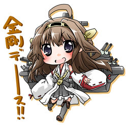  :d ahoge bare_shoulders black_eyes black_thighhighs boots brown_hair chibi commentary_request detached_sleeves double_bun female hair_bun hairband kantai_collection kongou_(kancolle) long_hair looking_at_viewer nontraditional_miko open_mouth revision ribbon-trimmed_sleeves ribbon_trim simple_background skirt smile solo soutsuki_naru thigh_boots thighhighs translated white_background wide_sleeves zettai_ryouiki 