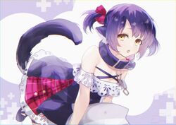  animal_ears bow breasts cat_ears cat_girl cat_tail choker collar dress female hairbow highres indie_virtual_youtuber kitasaya_ai kuroike_momimi pale_skin ribbon short_hair side_ponytail small_breasts tail virtual_youtuber yellow_eyes 