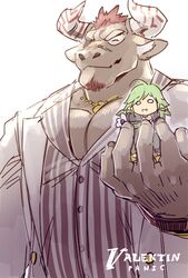  1boshi bovid bovine clothing duo echo_(tas) female gyumao_(tas) horn ichiboshi49_k lifewonders male mammal nymph size_difference suit tokyo_afterschool_summoners 