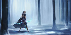  archery arm_guards arrow_(projectile) artist_name artstation_username ashe_(league_of_legends) bandages black_legwear blue_eyes boots bow_(weapon) breasts cape cheesewoo cleavage cloak female fingerless_gloves forest fur_trim gloves highres holding holding_bow_(weapon) holding_weapon hood hooded_cloak icing league_of_legends medium_breasts medium_hair medium_request nature scarf skirt snow snowing solo tree weapon white_hair 