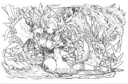  absurdres dragon female greyscale highres kanna_(p&amp;d) line_art monochrome official_art photoshop_(medium) puzzle_&amp;_dragons solo 