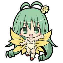  :d absurdly_long_hair alraune_(p&amp;d) antenna_hair bare_arms bare_shoulders blush_stickers boots breasts brown_footwear chibi collarbone commentary_request dress female flower full_body green_eyes green_hair hair_between_eyes long_hair monster_girl multiple_wings open_mouth outstretched_arm photoshop_(medium) plant_girl puzzle_&amp;_dragons ri-net short_dress simple_background small_breasts smile solo standing standing_on_one_leg strapless strapless_dress very_long_hair white_background white_dress wings yellow_flower yellow_wings 