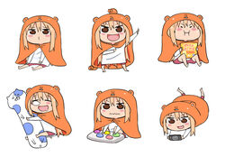  :d animal animal_costume animal_on_head blush_stickers brown_eyes chibi cloak doma_umaru drooling female hamster handheld_game_console himouto!_umaru-chan hood hooded_cloak komaru_(himouto!_umaru-chan) long_hair lying multiple_views nekoronbusu nose_bubble official_art on_head on_stomach open_mouth playstation_portable pop&#039;n_music sankakuhead sitting sleeping smile standing 