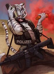  anthro felid flare_(object) gun hi_res leucistic male mammal pantherine police ranged_weapon rifle solo tacklebox tiger weapon 