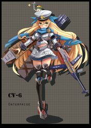  absurdres blonde_hair bow commentary_request crossbow crossbow_bolt damage_control_crew_(kancolle) fairy_(kancolle) female green_eyes hard_hat hat helmet highres kantai_collection long_hair original personification photoshop_(medium) qihai_lunpo quiver scarf star_(symbol) uss_enterprise_(cv-6) very_long_hair weapon wrench 