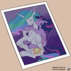  1:1 2016 absurd_res alicorn bri-sta closed_eyes cuddling cutie_mark duo english_text equid equine feathered_wings feathers female female/female feral friendship_is_magic fur hair hasbro hi_res horn mammal multicolored_hair my_little_pony mythological_creature mythological_equine mythology princess_celestia_(mlp) purple_body purple_fur purple_hair romantic romantic_couple sleeping text twilight_sparkle_(mlp) white_body white_fur wings wodahseht 