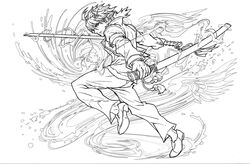  1boy absurdres archangel_lucifer greyscale highres line_art male_focus monochrome official_art photoshop_(medium) puzzle_&amp;_dragons solo 