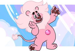  ambiguous_gender anthro belly_gem cartoon_network diamond_(gem_species) felid fur fusion gem happy lion lion_(steven_universe) mammal pantherine pink_body pink_fur semi-anthro solo steven_quartz_universe steven_universe stion surprise tbid 