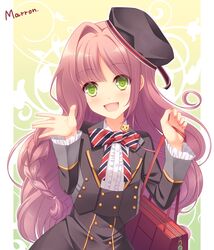  1boy amamiya_marron artist_name bag commentary_request crossdressing dress green_eyes hanabusa_kokoro hat i-chu long_hair male_focus open_mouth otoko_no_ko pink_hair smile solo 