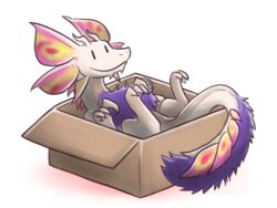  4:3 ambiguous_gender box canes-cm capcom container feral fur furred_scalie if_it_fits_i_sits_(meme) in_box in_container leviathan_(mh) meme mizutsune monster_hunter reptile scalie simple_background solo tail white_background 