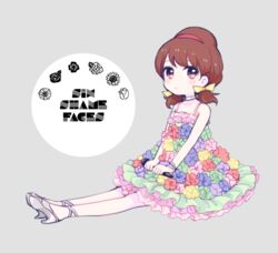  :o bad_id bad_pixiv_id blue_flower blush bow bracelet brown_eyes brown_hair carnation choker closed_mouth clover dress female flower four-leaf_clover frilled_dress frills full_body green_flower grey_background grey_footwear hair_ribbon hairband hairbow high_heels holding holding_microphone jewelry katagiri_(mighty_swing) lilac low_twintails microphone osomatsu-kun osomatsu-san osomatsu_(series) pink_flower purple_flower red_flower ribbon rose shoes short_twintails simple_background sitting six_shame_faces sleeveless sleeveless_dress solo song_name sunflower tulip twintails v_arms yellow_bow yowai_totoko 