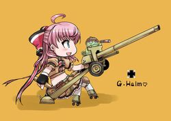  blue_eyes blush cannon chameleon commentary_request cross female halm_(milihime_taisen) hat iron_cross mecha_musume milihime_taisen military military_uniform pink_hair ribbon skirt smile solo tao_(kadoya) telescope tied_hair uniform 