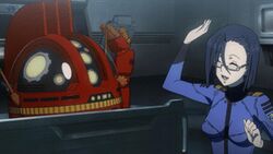  analyzer animated animated blue_hair female glasses lowres niimi_kaoru robot smile uchuu_senkan_yamato_2199 