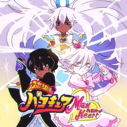  3boys arjuna_(fate) arjuna_(pakocure)_(fate) arjuna_alter_(fate) bishounen black_hair brooch commentary_request cosplay crossdressing cure_black cure_black_(cosplay) cure_black_pose cure_white cure_white_(cosplay) cure_white_pose fate/apocrypha fate/grand_order fate_(series) futari_wa_precure futari_wa_precure_max_heart gloves heart heart_brooch horns jewelry karna_(fate) karna_(pakocure)_(fate) logo_parody long_hair magical_girl male_focus mizumi_(mizmi) multiple_boys parody precure shiny_luminous shiny_luminous_(cosplay) title_parody upper_body white_hair 