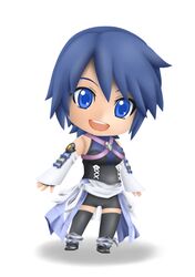  aqua_(kingdom_hearts) bike_shorts blue_eyes blue_hair chibi commentary_request dark_blue_hair detached_sleeves female kingdom_hearts kingdom_hearts_birth_by_sleep nendoroid open_mouth short_hair shuu_(blow_wind) simple_background smile solo thighhighs white_background 