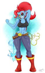  absurd_res anthro female fish grin hi_res marine mehdrawings smile solo undertale undertale_(series) undyne 