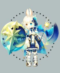  :o animal_ear_fluff animal_ears argyle armor armored_dress ashisu_(shisono) axe battle_axe blue_bow blue_cape blue_dress blue_legwear blue_ribbon boots bow breastplate cape commentary_request cross dress english_text faulds female full_body gauntlets grey_background hair_intakes hair_ornament hairbow hairclip heterochromia holding holding_axe holding_shield holding_weapon knee_boots knight long_hair looking_away looking_to_the_side neck_ribbon open_mouth original outstretched_arm pantyhose pauldrons pigeon-toed rabbit_ears ribbon shield shoulder_armor signature silver_hair simple_background solo sparkle standing star_(symbol) striped_clothes striped_pantyhose swept_bangs tareme vertical-striped_clothes vertical-striped_pantyhose weapon white_footwear white_hair 